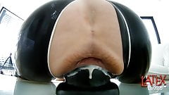 Extreme pussy stretching with giant dildo