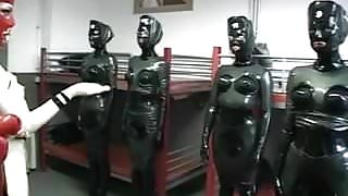 Submissive lesbian slut anal inflatation in latex black body