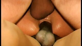 Brunette babe with huge tits gets rough backyard threesome