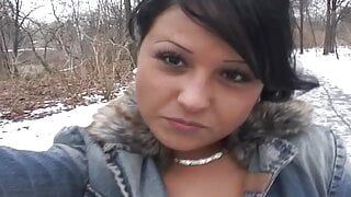 Dark haired German whore stuffing her hand deep inside her muff